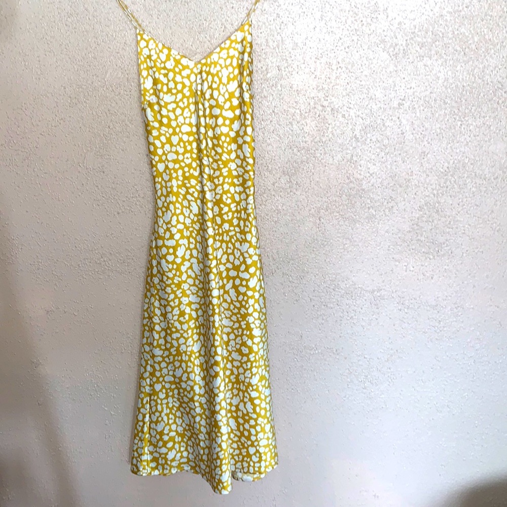Lulus mustard yellow with white animal print slip dress
